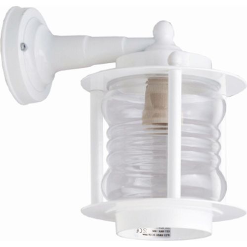 Wandlampe außen Echt-Messing Glas E27 IP23 H: 24 cm Weiß Maritim Außenwandleuchte