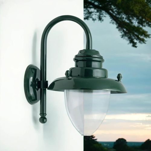 Außenwandleuchte Messing massiv Glas 21 cm hoch IP23 Grün E27 Maritim Außenwandlampe