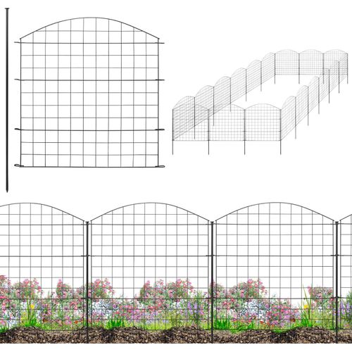 Zaun Gartenzaun Steckzaun Teichzaun für Garten Teich 18 Zaunelemente 78 cm hoch Metall Hundezaun Gitterzaun Oberbogen Schwarz V2Aox6 x 6cm