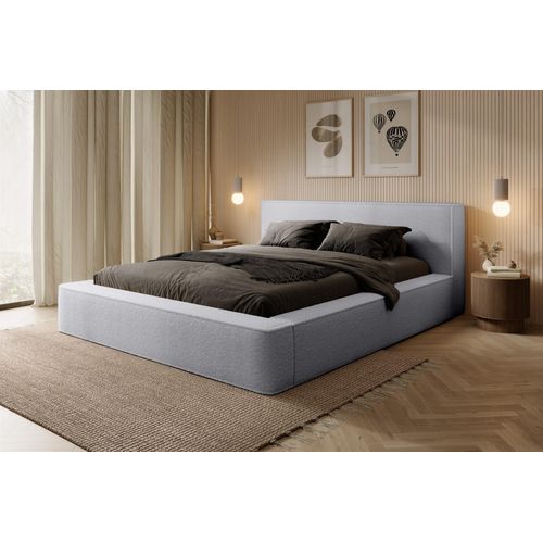Polsterbett Doppelbett OMAHA 160x200cm in Stoff Euphoria Hellgrau