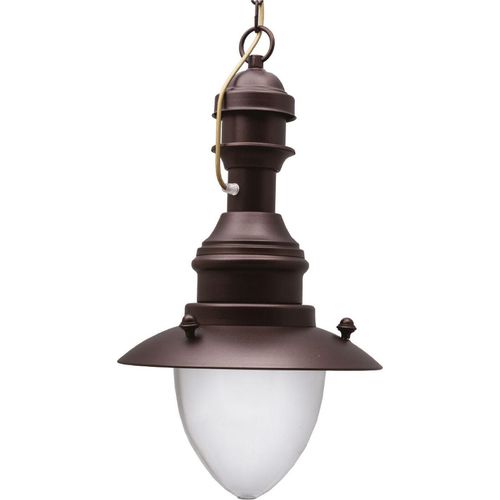 Hängelampe außen Messing massiv Glas Ø 20 cm H: max. 90 cm IP43 Rostbraun Antik E27 rund Maritim Außenlampe