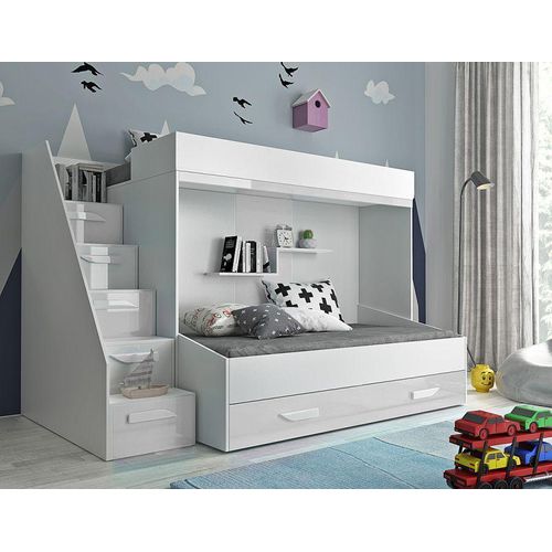 Kinderbett , Etagenbett, Doppelbett P-16. Treppe beidseitig montierbar. Farbe Weiß