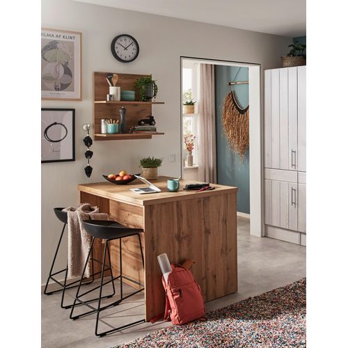 Küche Kücheninsel Anton 124 cm mit Hängeregal Lärche Weiß Respekta