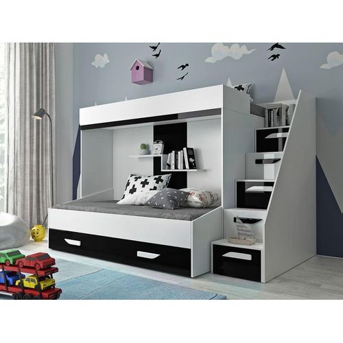 Kinderbett , Etagenbett, Doppelbett P-16. Treppe beidseitig montierbar. Farbe Weiß/Schwarz