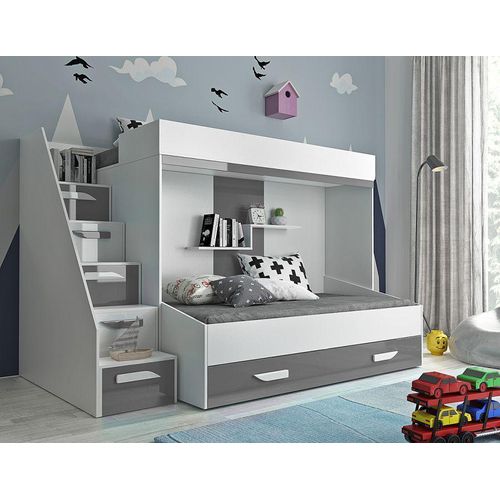 Kinderbett , Etagenbett, Doppelbett P-16. Treppe beidseitig montierbar. Farbe Weiß/Grau