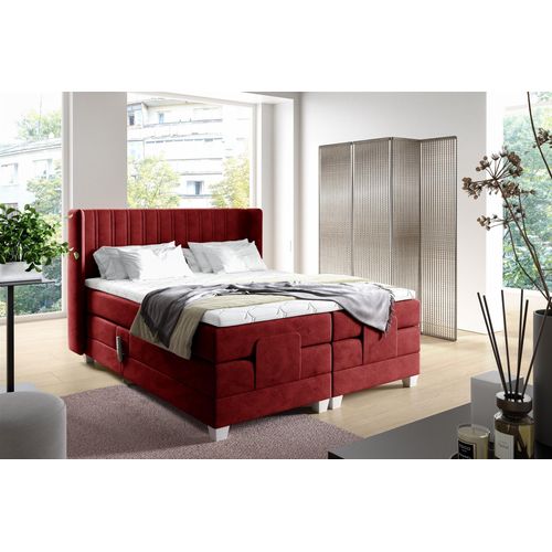 Boxspringbett Elektrisch Bett MAGNUS 200x200cm in Stoff Salvador Bordeauxrot