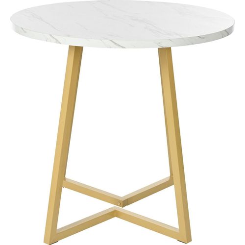 Runder Esstisch 1 Stück 80x80x75 cm Küchentisch einzigartiges Metallgestell Esstisch Marmormuster geeignet Esszimmer Wohnzimmer Weiß/Gold
