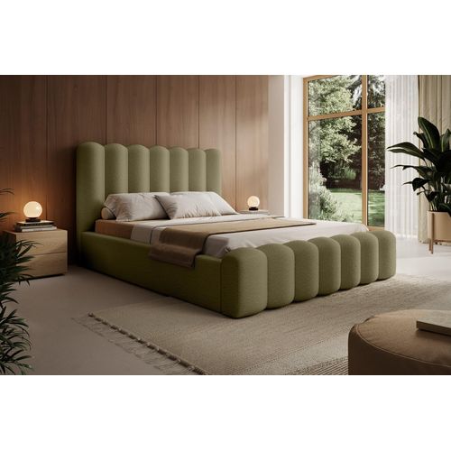 Polsterbett Doppelbett MACON 140x200cm in Stoff Euphoria Olivgrün