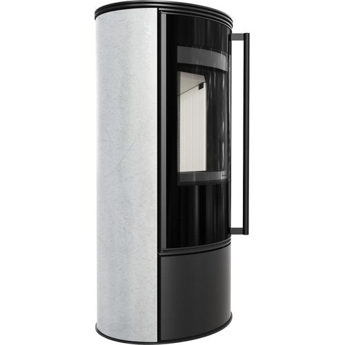 Kaminofen aus Stahl KRATKI ERIK Ø 150 5,5 kW dekorative Keramiken WHITE NATURAL mit Türfeder