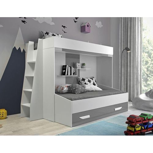 Kinderbett , Etagenbett, Doppelbett P-17. Treppe beidseitig montierbar. Farbe Weiß/Grau