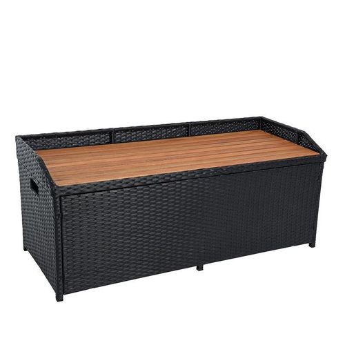 Sitzbank Gartenbank mit Auflagenbox Rattan Kissentruhe Polyrattan Bank Schwarz