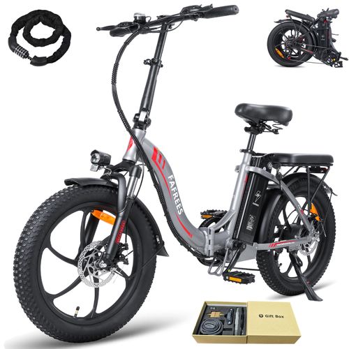 E-bike klapprad 20 Zoll Rostfreie Aluminiumlegierung Wasserdicht IPX5 36 V 16 Ah 576 Wh bis zu 100 - 130 km Citybike 7 Gang, Grau