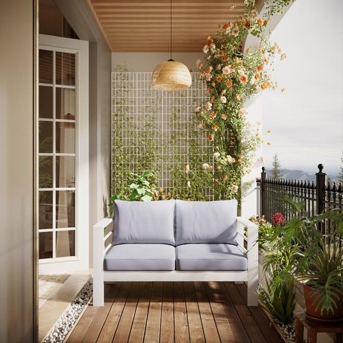 MeXo Gartenmöbel Aluminium, Sitzgruppe frei Kombination, (Zweisitzer-Sofa mit Kissen, Weiß), Indoor Outdoor Balkon Garten Terrasse Aluminiumrahmen