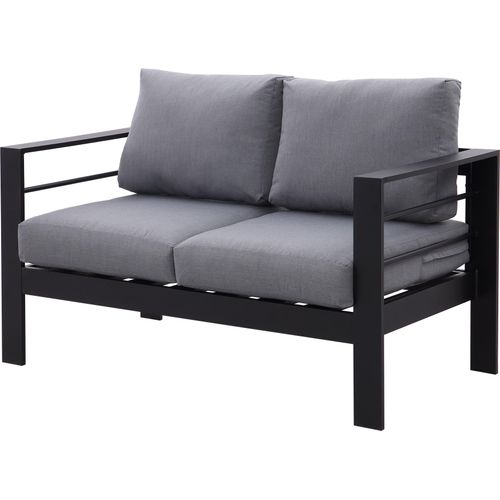 MeXo Gartenmöbel Aluminium, Sitzgruppe frei Kombination, (Zweisitzer-Sofa mit Kissen, Schwarz), Indoor Outdoor Balkon Garten Terrasse Aluminiumrahmen