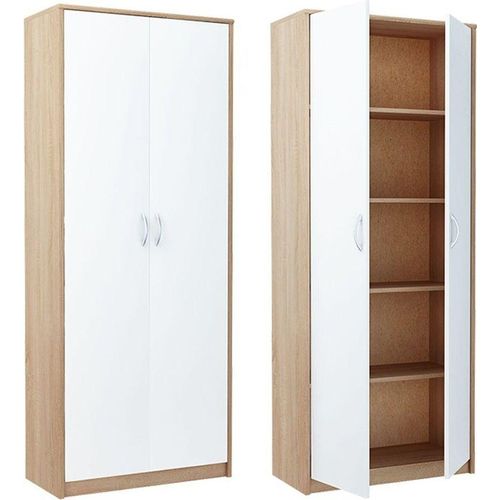 Kleiderschrank Schrank Mit Regalen, Flurgarderobe, Hellbraun, 74 cm Breite