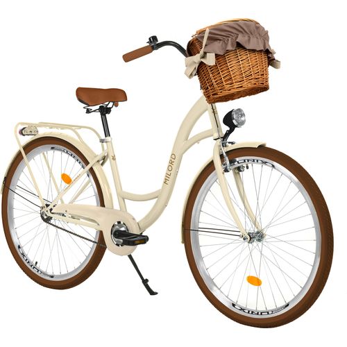 Milord Komfort Fahrrad Mit Weidenkorb Damenfahrrad, 28 Zoll, Beige-Braun, 1 Gang