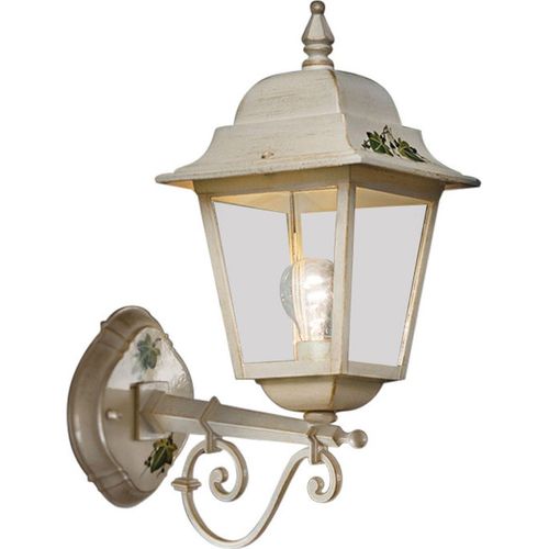 Außenwandlampe Aluminium E27 IP43 H: 44 cm in Weiß Gold antik Efeu Dekor Rustikal Außenlampe Wand