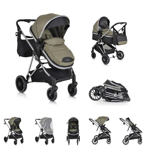 Moni Kombikinderwagen 2 in 1 Kali 22 kg umbaubar, Korb, Getränkehalter, Tasche grün