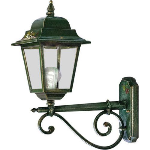 Wandlampe außen Aluminium E27 IP43 55 cm hoch in Grün Gold antik Blumendekor Bunt Rustikal