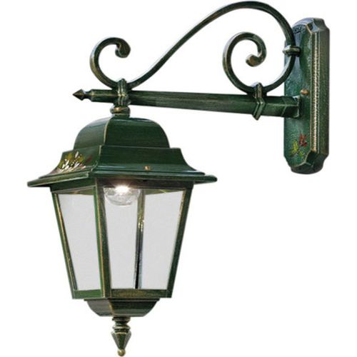 Wandleuchte außen Aluminium H: 55 cm IP43 in Grün Gold antik Blumendekor Bunt E27 Rustikal Wandlampe