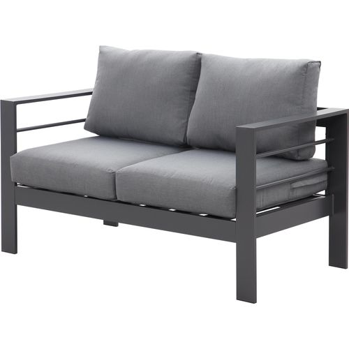 MeXo Gartenmöbel Aluminium, Sitzgruppe frei Kombination, (Zweisitzer-Sofa mit Kissen, Grau), Indoor Outdoor Balkon Garten Terrasse Aluminiumrahmen