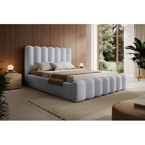 Polsterbett Doppelbett MACON 180x200cm in Stoff Euphoria Hellgrau
