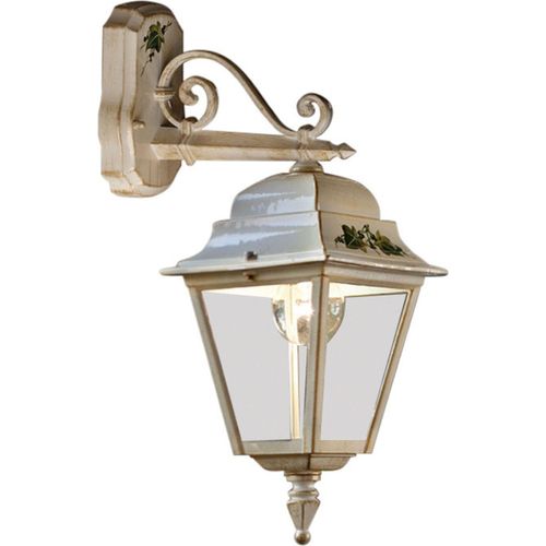 Außenwandleuchte Aluminium E27 IP43 53 cm hoch in Weiß Gold antik Efeu Dekor Rustikal