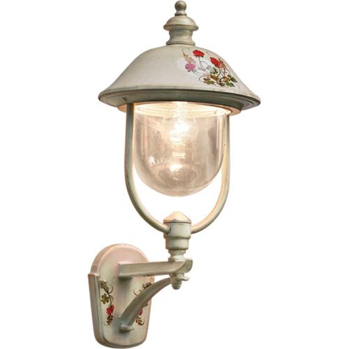 Außenwandleuchte Aluminium 55 cm hoch IP43 in Weiß Gold antik Klee Dekor E27 Landhaus Stil Außenwandlampe
