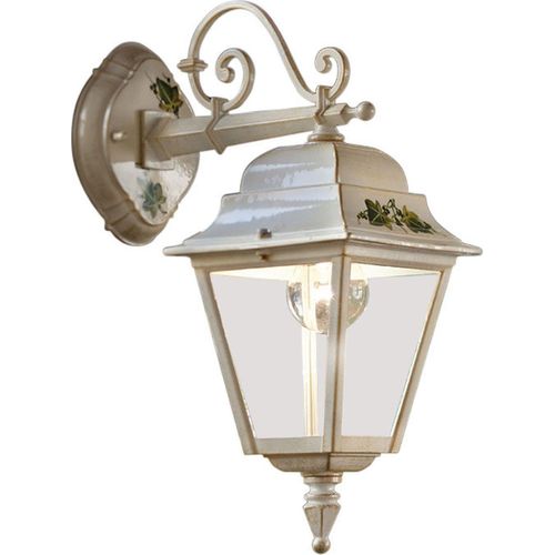 Außenwandleuchte Aluminium 44 cm hoch IP43 in Weiß Gold antik Efeu Dekor E27 Rustikal