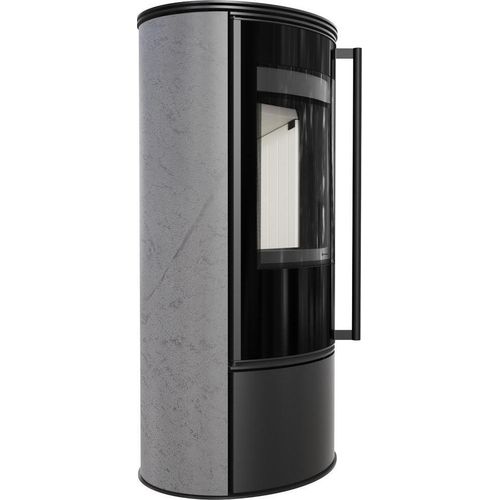 Kaminofen aus Stahl KRATKI ERIK Ø 150 5,5 kW dekorative Keramiken GRAY SATIN