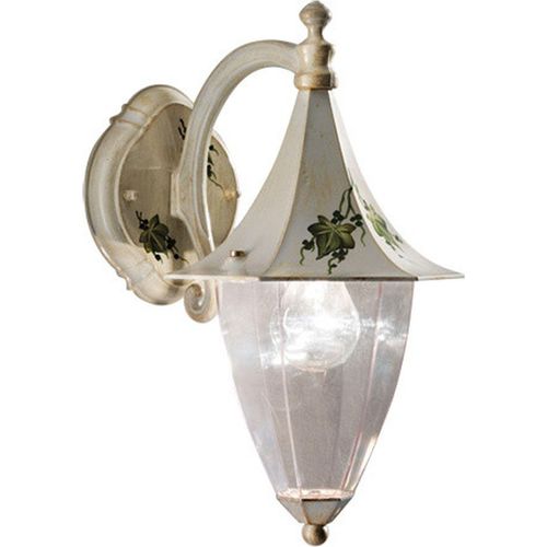 Außenleuchte Wand Aluminium E27 IP43 H: 35 cm in Weiß Gold antik Efeu Dekor Landhaus Außenwandlampe