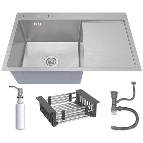 Einspülbecken mit Abtropffläche INOX 78x50L + Spender