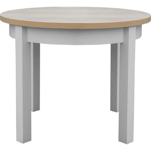 Tisch mit Furnierplatte auf weißen Metallbeine Lenox runder Tisch mit ausziehbare Tischplatte Tisch 100 cm, Große: 100x140 cm, Farbe: Eiche sonoma