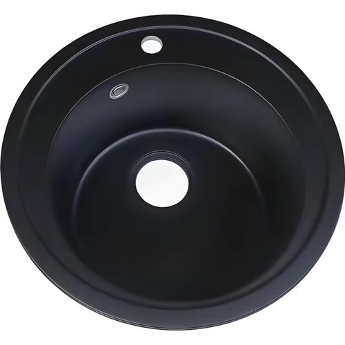 Küchenspüle Granit rund Schwarz 51x51 + Siphon