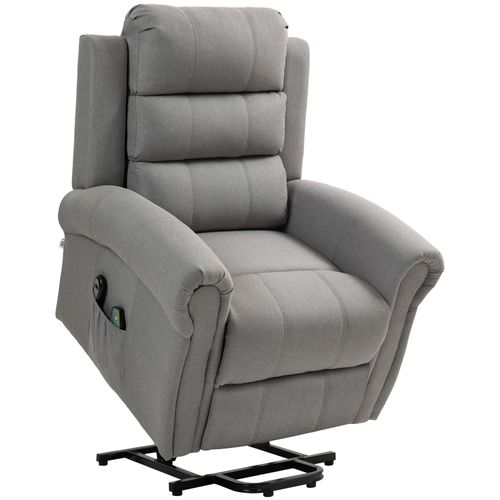 HOMCOM Fernsehsessel mit Aufstehhilfe Elektrisch Relaxsessel mit Liegefunktion, Heizfunktion, Massagesessel mit Taschenfeder, Hellgrau