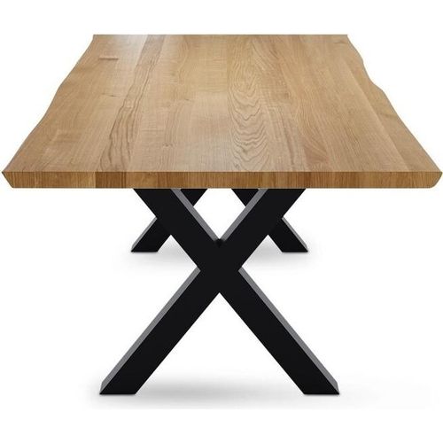 Esstisch Oviedo 160x90 Wildeiche mit Baumkante und X-Gestell