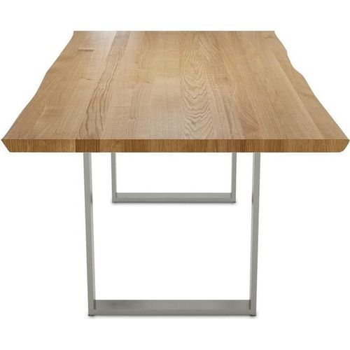 Esstisch Oviedo 200x100 Wildeiche mit Baumkante und Edelstahlkufe