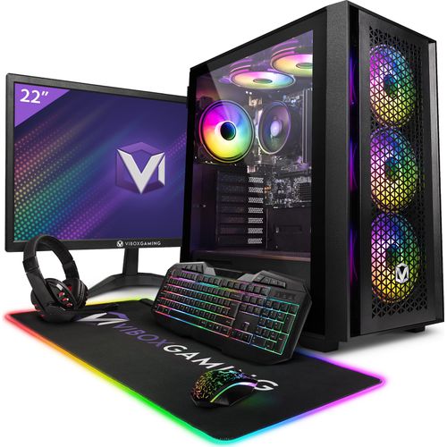 Vibox VI-8 Gaming PC Set Komplett - Monitor 23 Zoll - AMD Ryzen 3 3200GE 4,0 GHz - Radeon Vega 8 - 16 GB RAM - 2 TB HDD - Windows 11 - WiFi