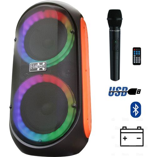 E-Lektron EL214-P Bluetooth Partybox, tragbare Lautsprecherbox mit Bluetooth-Konnektivität, USB Mediaplayer und LED Lichtshow, inkl. Mikrofon