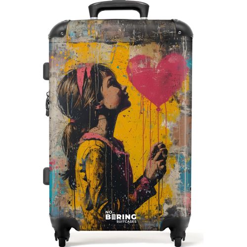 NoBoringSuitcases.com® Großer Koffer - Mädchen mit herzförmigem Luftballon im Graffiti-Stil - Kombinationsschloss TSA - Hartschalen Trolley 4 Rollen - 72 liter - Reisekoffer - 66 cmKoffer Mittelgroß 67x43x25 cm, 72L,
