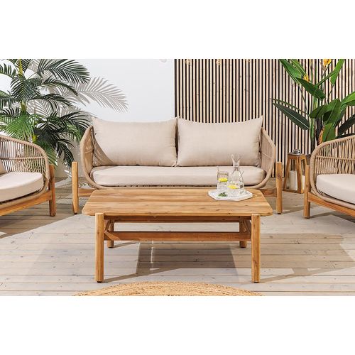 riess-ambiente Wetterfestes Gartenlounge Set ROPE natur beige Akazienholz Aluminium inkl. Tisch Sitzpolster Gartenmöbel Loungemöbel Balkonmöbel