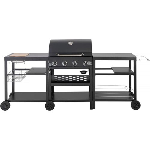 Gasgrill für Outdoorküche - 12 kW - 4 Brenner - Schwarz