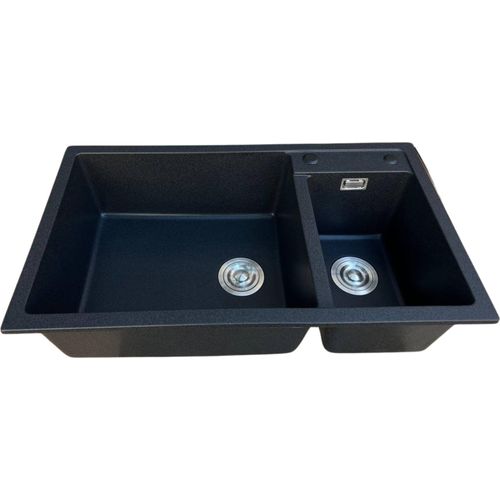Küchenspüle Doppelspüle aus Granit Schwarz 81x45 + Siphon