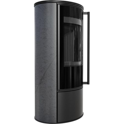 Kaminofen aus Stahl KRATKI ERIK Ø 150 5,5 kW dekorative Keramiken GRAFITE SATIN schwarz Verkleidung mit Türfeder