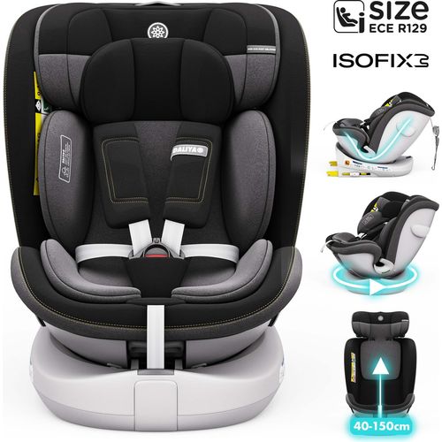 Daliya® ROTAZIONE I-Size | Kindersitz 0-36 kg | 360° drehbar – Schwarz | Autositz von 40 bis 150 cm, ISOFIX, Melange-Stoff, Kindersitz ab 0 bis 12 Jahre, Komfort für Neugeborene und Kleinkinder | Autokindersitz