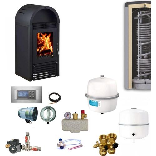 Wassergeführter Kaminofen Marbella Schwarz | Komplettset Hygiene | 12 kW
