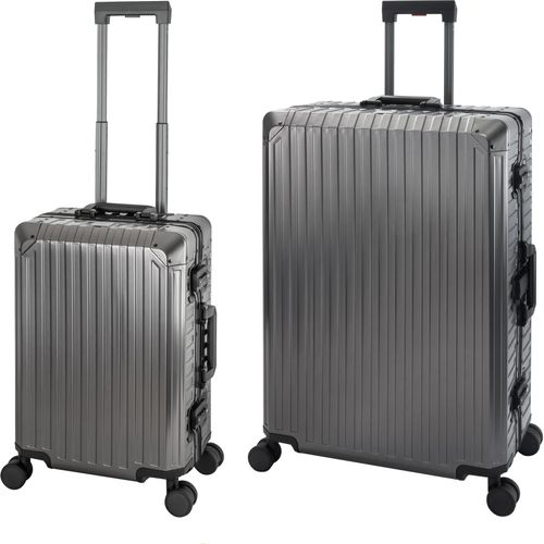 Aluminium Reisekoffer Gepäck-Set, Travelhouse® Tokyo, Trolley mit 4 Rollen, Aluminium Hartschale - Reisekoffer S+XL - Grau