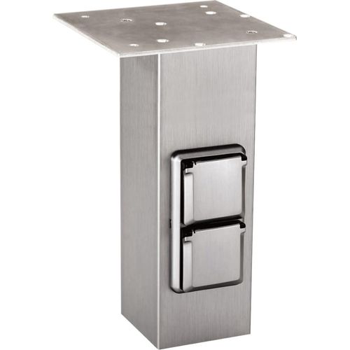 QUADRAT-Konsole aus Edelstahl Länge 220 mm mit 2 Schuko-Steckdosen / Konsole