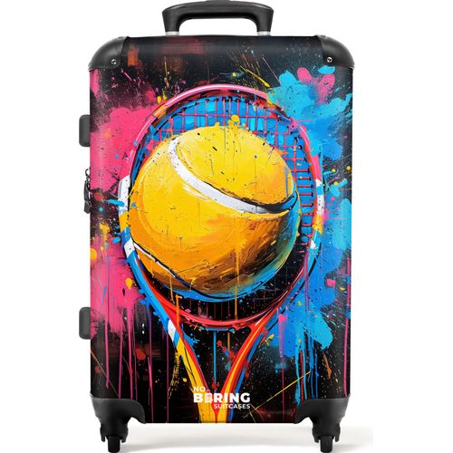 NoBoringSuitcases.com® Großer Koffer - Graffiti-Tennisschläger mit Ball - Kombinationsschloss TSA - Hartschalen Trolley 4 Rollen - 72 liter - Reisekoffer - 66 cmKoffer Mittelgroß 67x43x25 cm, 72L,