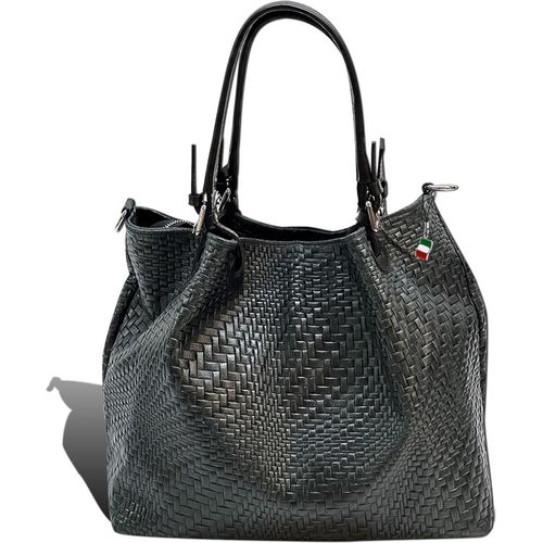 Handtasche schwarz Florence Tasche geprägtes Flechtmuster Leder D2OTF163S